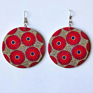 Wood Africa Map Printing Flower Geo Earring Vintage Party African Afro Jewelry