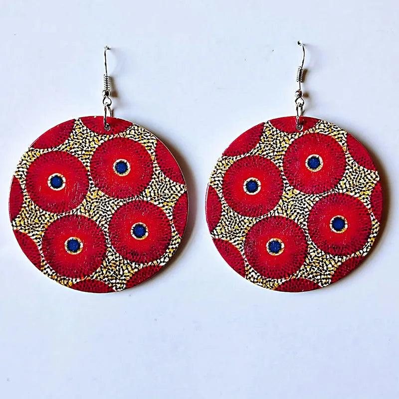 Wood Africa Map Printing Flower Geo Earring Vintage Party African Afro Jewelry