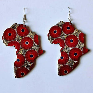 Wood Africa Map Printing Flower Geo Earring Vintage Party African Afro Jewelry