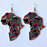 Wood Africa Map Printing Flower Geo Earring Vintage Party African Afro Jewelry