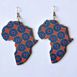 Wood Africa Map Printing Flower Geo Earring Vintage Party African Afro Jewelry