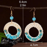 Bohemian Turquoise Beaded Rattan Dangle Earrings