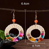 Bohemian Turquoise Beaded Rattan Dangle Earrings