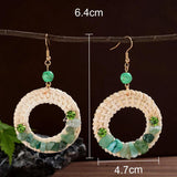 Bohemian Turquoise Beaded Rattan Dangle Earrings