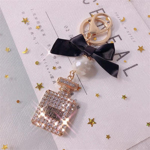 Crystal Bottle Keychain Bow Tie Bag Pendant Jewelry