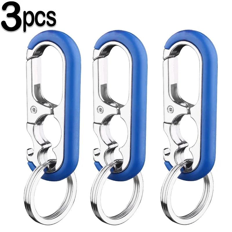 Stainless Steel Keychain Hook Bottle Opener Carabiner Double Ring Car Fishing