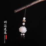Jade Lotus Keychain Chalcedony Agate Key Holder