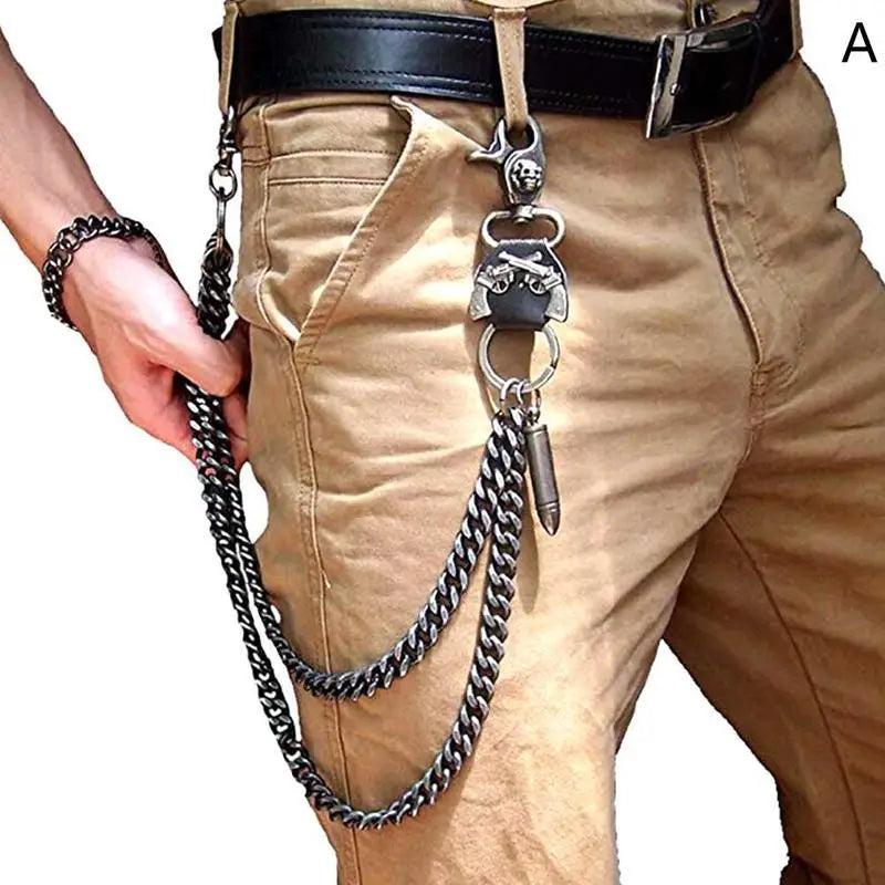 Skull Waist Chain for Men Hip-hop Metal 2 Lines Punk Jean Accessory