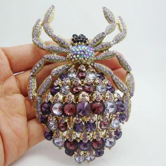 Spider Large Brooch Purple Rhinestone Crystal Animal Brooch Dress Accessory