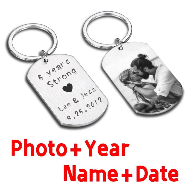 Custom Laser Engraved Stainless Steel Couple Keychain Set Personalized Gift
