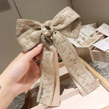 Vintage Fabric Big Bow Brooch Lace Embroidery Bowkont Necktie