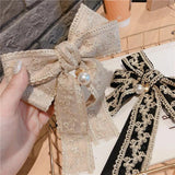 Vintage Fabric Big Bow Brooch Lace Embroidery Bowkont Necktie