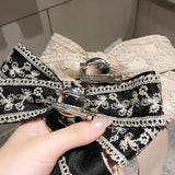 Vintage Fabric Big Bow Brooch Lace Embroidery Bowkont Necktie
