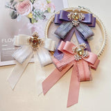 Pink Lace Bow Tie Brooches for Women