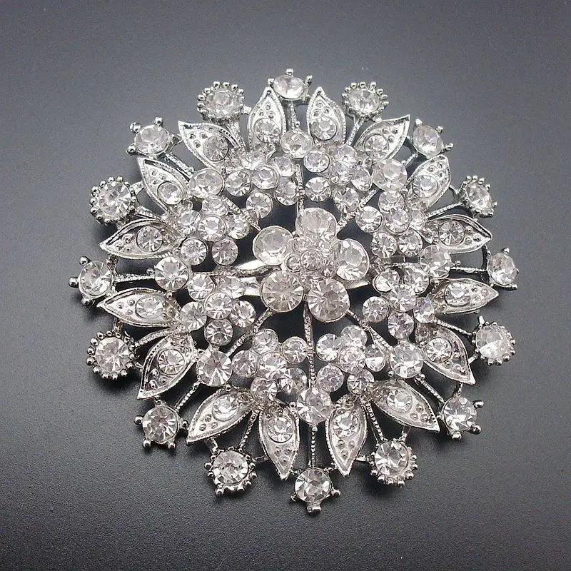 68MM Floral Rhinestone Brooch Pin - Wedding Jewelry