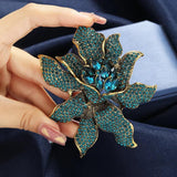 Women Large Crystal Flower Brooch Lady Party Pins Corsage