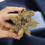 Women Large Crystal Flower Brooch Lady Party Pins Corsage