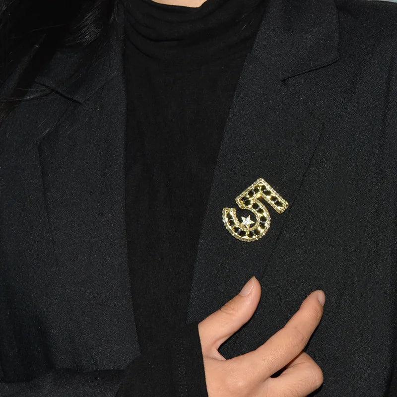 5 Leather Number Brooches Crystal Rhinestone Star Gift