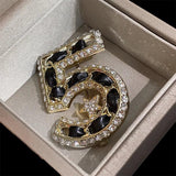 5 Leather Number Brooches Crystal Rhinestone Star Gift