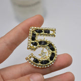 5 Leather Number Brooches Crystal Rhinestone Star Gift