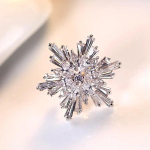 Silver Snowflake Crystal Brooch Round Safety Pin