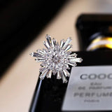 Silver Snowflake Crystal Brooch Round Safety Pin