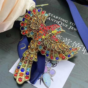 Vintage Colorful Rhinestone Bird Brooch Pins Baroque Palace Parrot Crystal