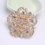 Gold Rhinestone Flower Brooch for Women