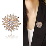 Gold Rhinestone Flower Brooch for Women