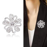 Gold Rhinestone Flower Brooch for Women