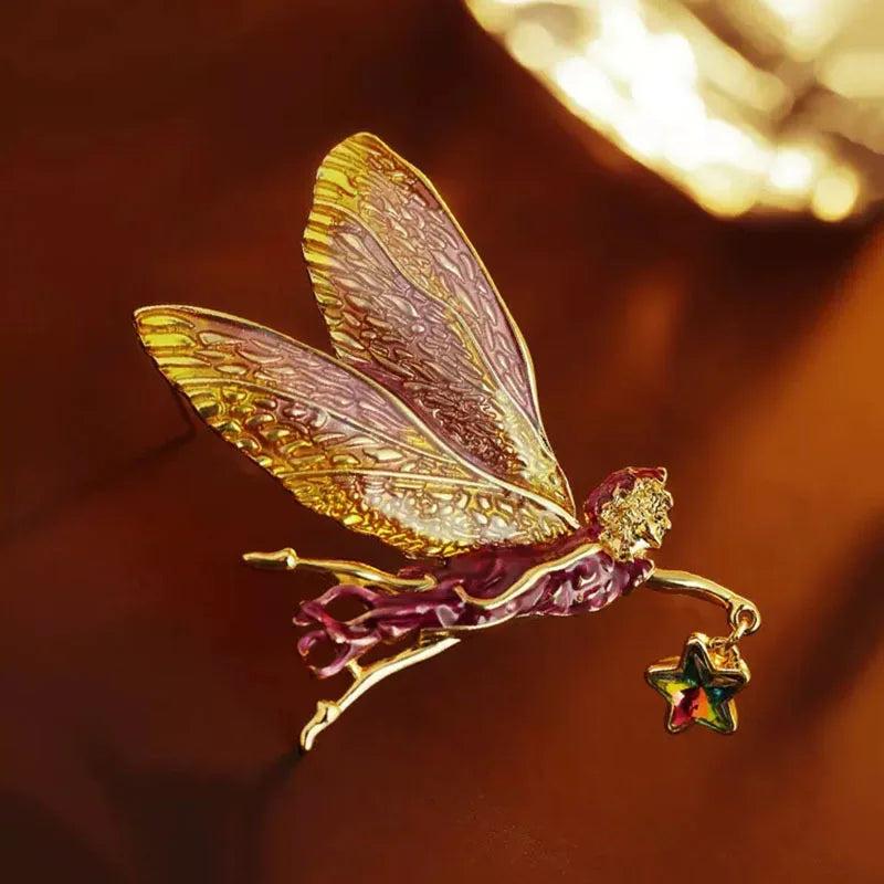 Yellow Zircon Crystal Butterfly Brooch
