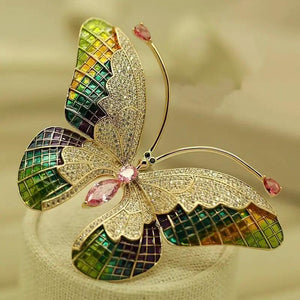 Yellow Zircon Crystal Butterfly Brooch