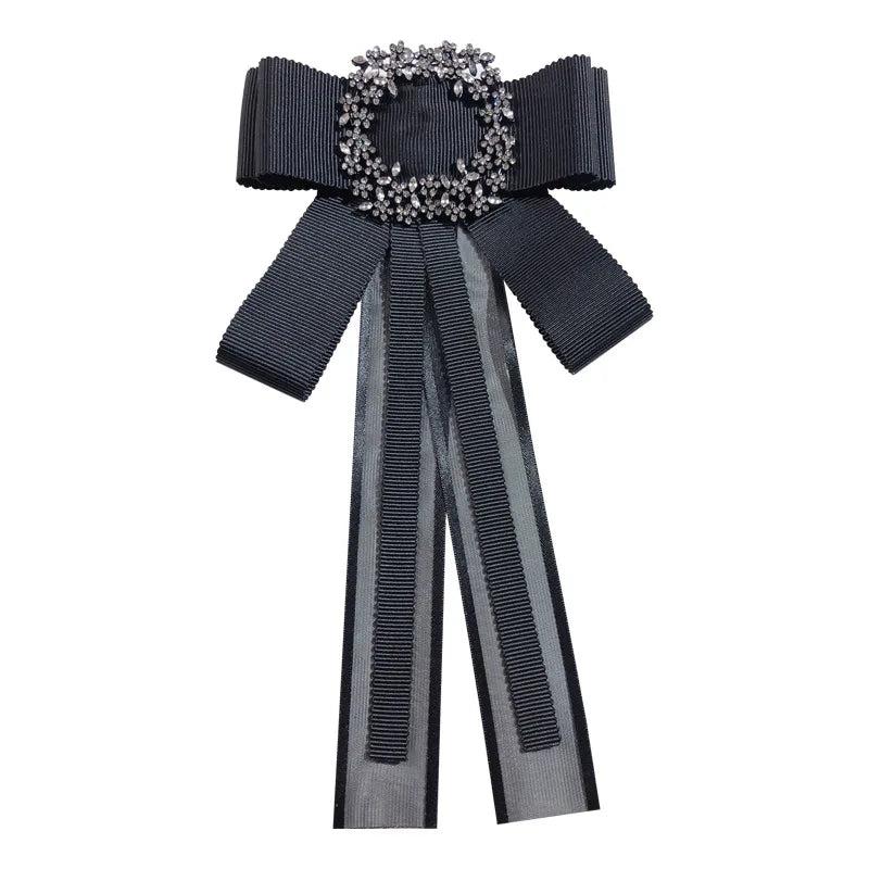 Bow Tie Brooches Pins Fabric Crystal Bows Necktie Female Shirt Collar