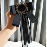 Bow Tie Brooches Pins Fabric Crystal Bows Necktie Female Shirt Collar