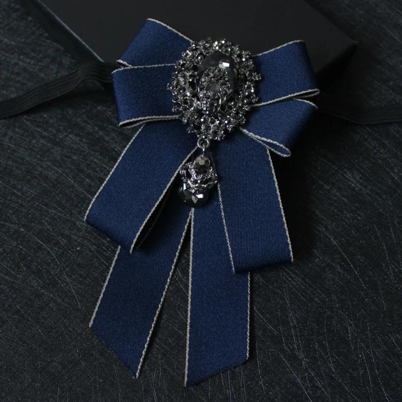 Retro Ribbon Bow Tie Brooch Rhinestones Necktie Suit Pin