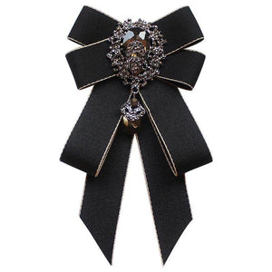 Retro Ribbon Bow Tie Brooch Rhinestones Necktie Suit Pin