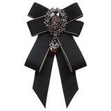 Retro Ribbon Bow Tie Brooch Rhinestones Necktie Suit Pin