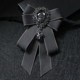 Retro Ribbon Bow Tie Brooch Rhinestones Necktie Suit Pin