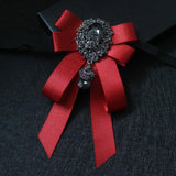 Retro Ribbon Bow Tie Brooch Rhinestones Necktie Suit Pin
