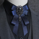 Retro Ribbon Bow Tie Brooch Rhinestones Necktie Suit Pin