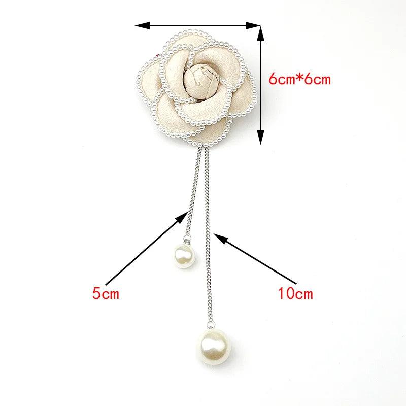 Camellia Pearl Tassel Flower Brooch Pin Women Clothing Jewelry Accessories
