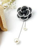 Camellia Pearl Tassel Flower Brooch Pin Women Clothing Jewelry Accessories