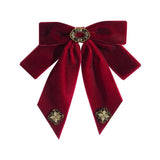 Velvet Bow Tie Brooch Pins Fabric Flower Rhinestone Necktie for Women
