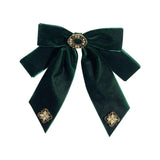 Velvet Bow Tie Brooch Pins Fabric Flower Rhinestone Necktie for Women
