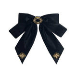 Velvet Bow Tie Brooch Pins Fabric Flower Rhinestone Necktie for Women