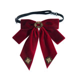 Velvet Bow Tie Brooch Pins Fabric Flower Rhinestone Necktie for Women