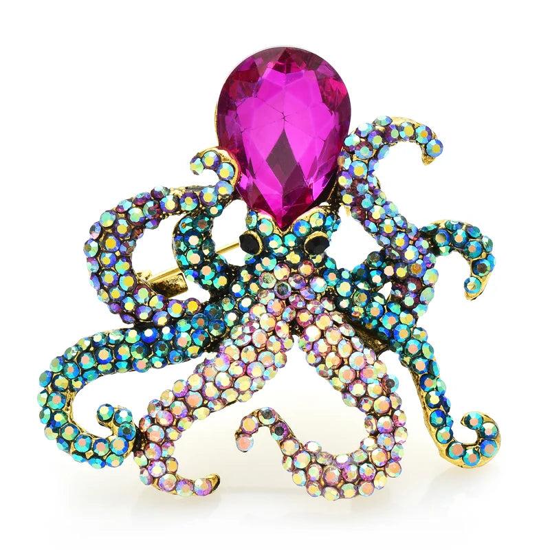 Sparkling Squid Brooches Full Rhinestone Lovely Fish Office Party Pins