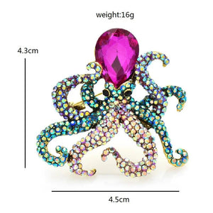 Sparkling Squid Brooches Full Rhinestone Lovely Fish Office Party Pins