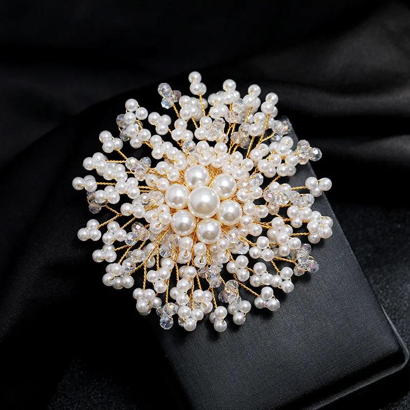 Pearl Rhinestone Snowflakes Brooches Pins Jewelry Women Gift