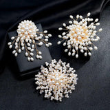 Pearl Rhinestone Snowflakes Brooches Pins Jewelry Women Gift